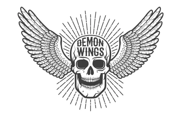 Retro autentyczne godło, tatuaż to czaszka ze skrzydłami — Wektor stockowy