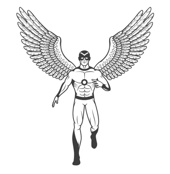 Супергерой у міцному костюмі та масці з розтягнутими пташиними крилами — стоковий вектор