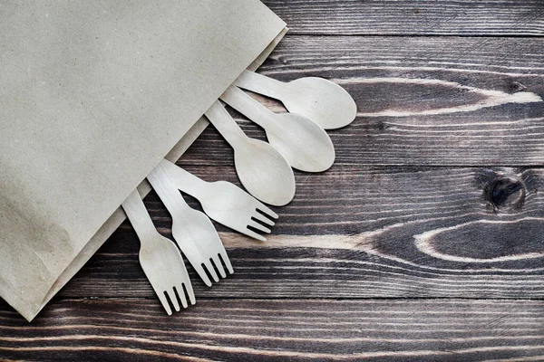 Disposable tableware from natural materials, wooden spoon and fork, eco-friendly