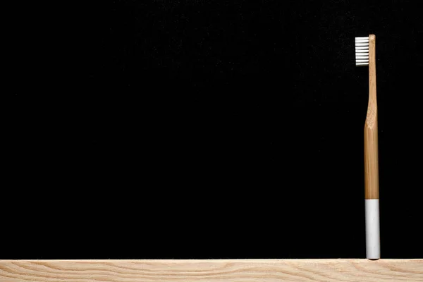 Біла Бамбукова Зубна Щітка Фоні Шиферу Місце Тексту Екопродукт Екологічно — стокове фото