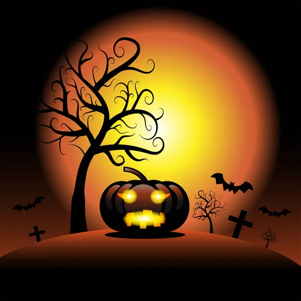 Cadılar Bayramı Balkabağı örümcek ağı ve koyu ağaç arka plan, Vector Illustrator ile ürkütücü 