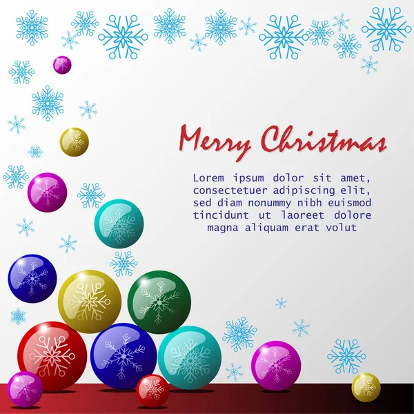 クリスマスのベクトルの背景リアルなカラフルなボールと雪を飾るフレーク — ストックベクタ