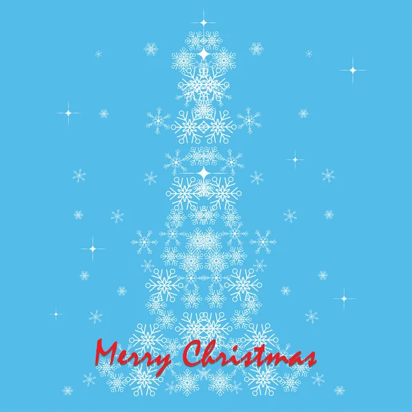 Vánoční pozadí s modrým tónem a sněhová vločka jako tvar stromu — Stockový vektor