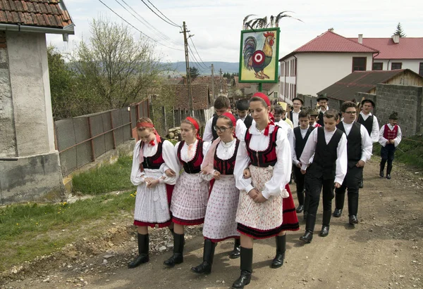 Apaca Romania April 15, 2017. Traditional Easter cock shot. In the Middle Ages the Tatars attacked the locals. The cockcrowing of the rooster betrayed their hiding place.The traitor was executed.
