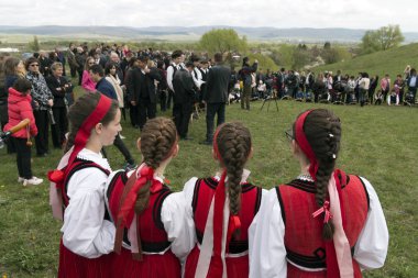 Apaca Romania April 15, 2017. Traditional Easter cock shot. In the Middle Ages the Tatars attacked the locals. The cockcrowing of the rooster betrayed their hiding place.The traitor was executed.