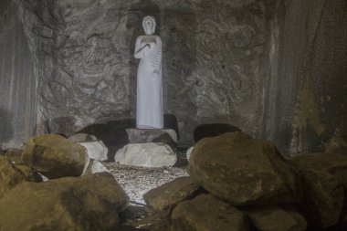 Praid Parajd Romania May 20, 2018. Statue of Saint Barbara in the Salt Mine Museum. She is the patron saint for miners, metallurgists, gunners, architects, firefighters, cannon and bell founders. clipart