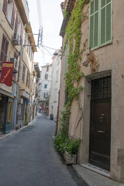 Antibes France Oct 2008 Horse Head Statue Wall Entrance — 图库照片