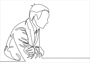 Businessman is sitting and listening continuous line illustration