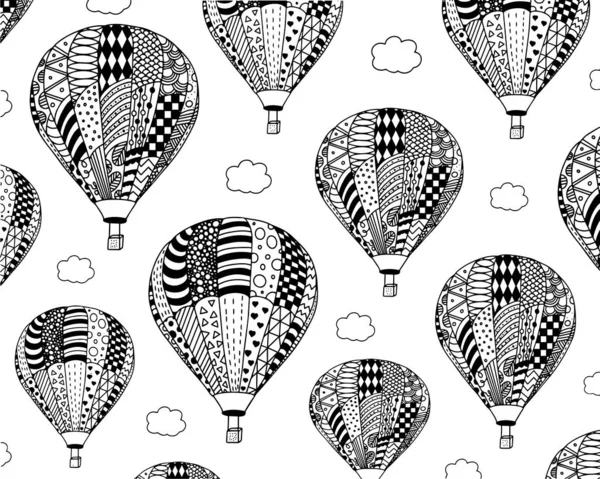 Vektor Malseite Von Vielen Fliegenden Ballons Mit Den Clouds Antistress — Stockvektor