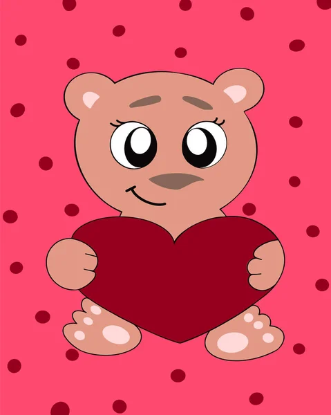 Ilustração Urso Bonito Com Olhos Grandes Coração Suas Mãos Postais — Fotografia de Stock