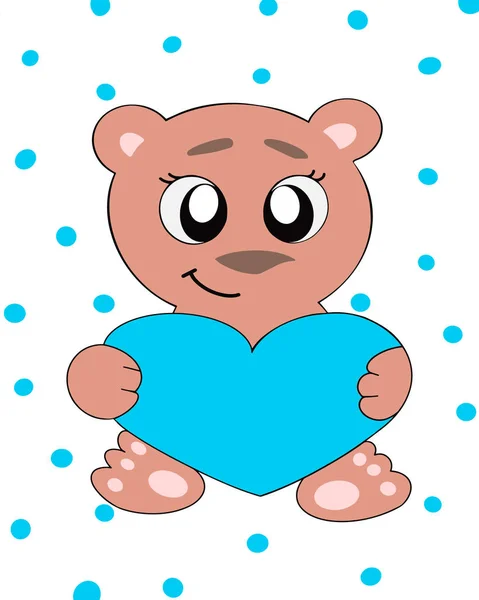 Ilustração Urso Bonito Com Olhos Grandes Coração Suas Mãos Postais — Fotografia de Stock