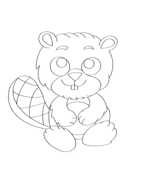 Coloring page for children with cute beaver. Childrens coloring for the little ones.Application in printing,the manufacture of coloring for children and other application.Vector contour.