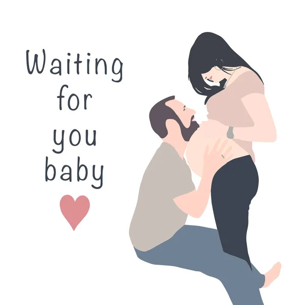 Vektorköszöntő kártya egy házaspárról, akik egy kisbabára várnak. — Stock Vector