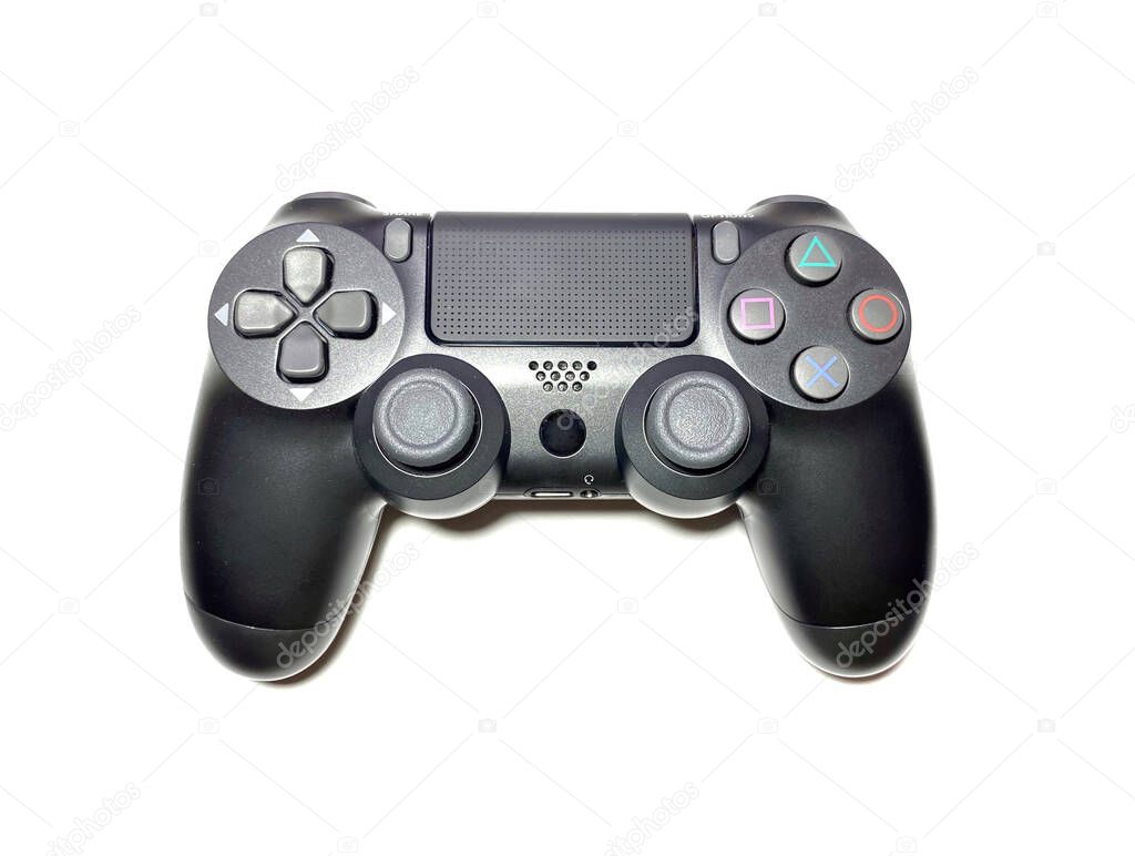 Joystick for game console isolated on white background. The concept of leisure and entertainment. 
