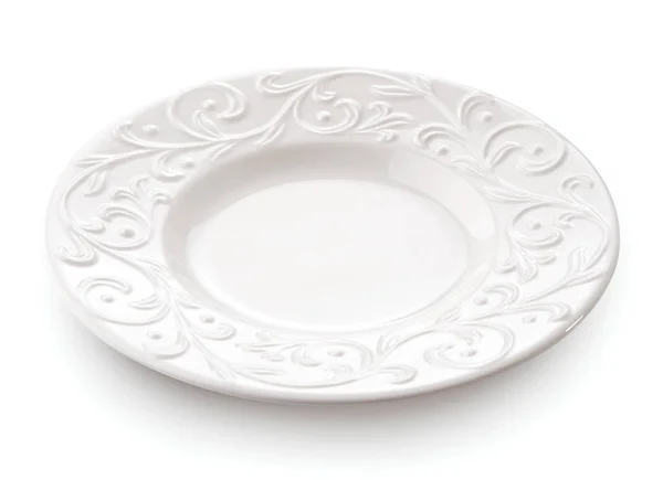 Placa de porcelana close-up isolado no fundo branco — Fotografia de Stock