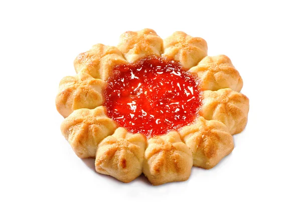 Traditional Flower Shaped Berry Jam Cookie Kurabye Curabier Close Isolated — 스톡 사진