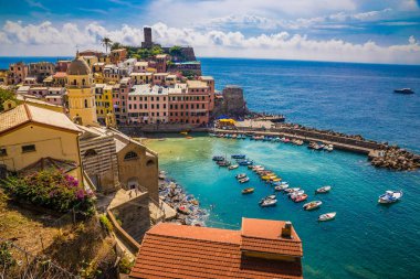 Vernazza - Cinque Terre, La Spezia eyaletinin, Ligurya Bölgesi, İtalya, Avrupa'nın muhteşem görünümü
