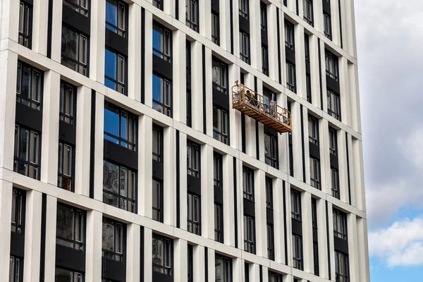 Costruzione Moderni Grattacieli Nuovi Complessi Residenziali Concetto Sviluppo Urbano Sfondo — Foto Stock