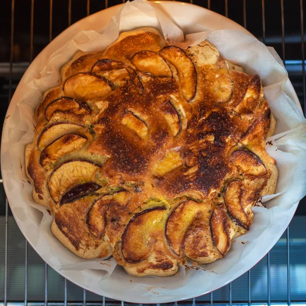 Utsökt Äppelpaj Nybakad Hemma Ugnen Äpple Charlotte Hembakat Vegansk Tårta — Stockfoto