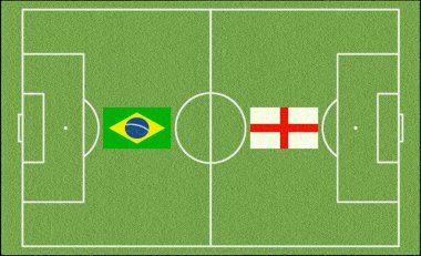 Brezilya vs İngiltere'de futbol ile iki ülke bayrakları 