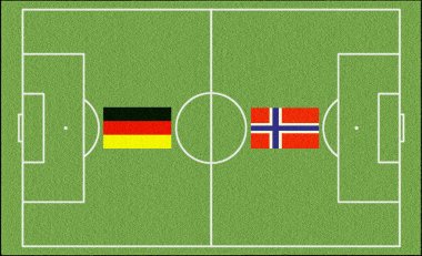 Futbol oyun Norveç vs Almanya bayrakları ile