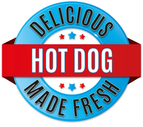 Rotondo Lucido Delizioso Hot Dog Distintivo — Foto Stock