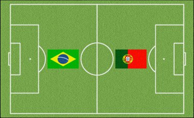 Brezilya vs Portekiz Futbol ile iki ülke bayrakları 