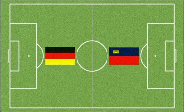 Futbol oyun sahası Lichtenstein vs Almanya bayrakları ile