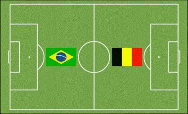 Brezilya vs Belçika futbol ile iki ülke bayrakları 