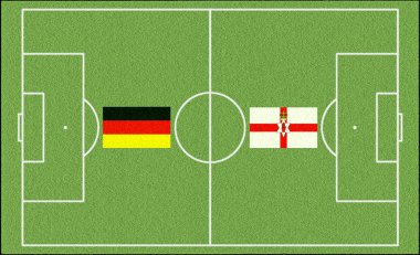 Futbol oyun Kuzey İrlanda vs Almanya bayrakları ile