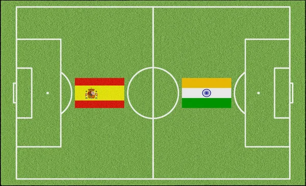 足球比赛西班牙 印度在草坪上 — 图库照片