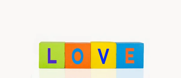 Brinquedo Blocos Construção Coloridos Uma Linha Amor Texto — Fotografia de Stock