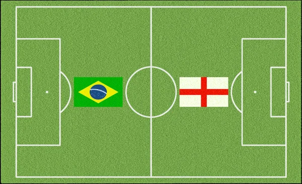 Brazil vs. England in football with flags of the two Nations