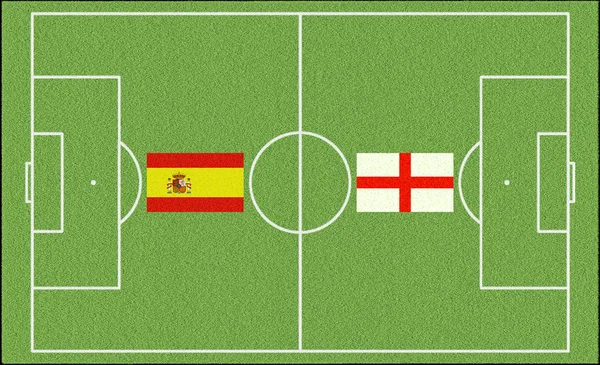 足球比赛西班牙 英国在草坪上 — 图库照片