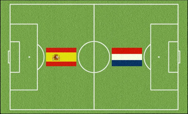 足球比赛西班牙 荷兰在草坪上 — 图库照片
