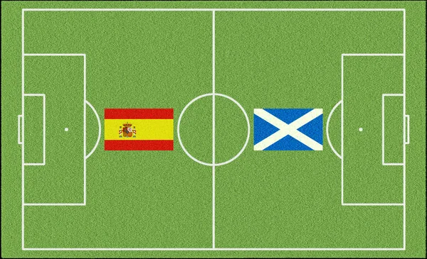 足球比赛西班牙 苏格兰在草坪上 — 图库照片