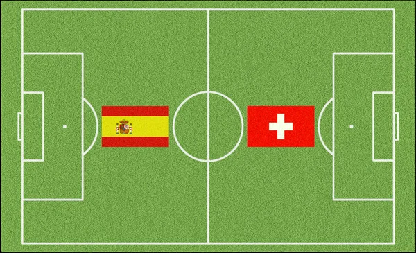 足球比赛西班牙瑞士在草坪上 — 图库照片