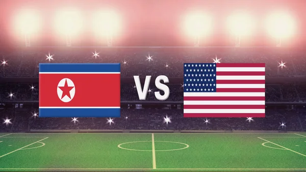 North Korea vs USA in a soccer game at night at the stadium