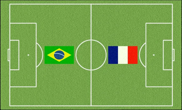 Brazil against France in a soccer match on a soccer field illustration