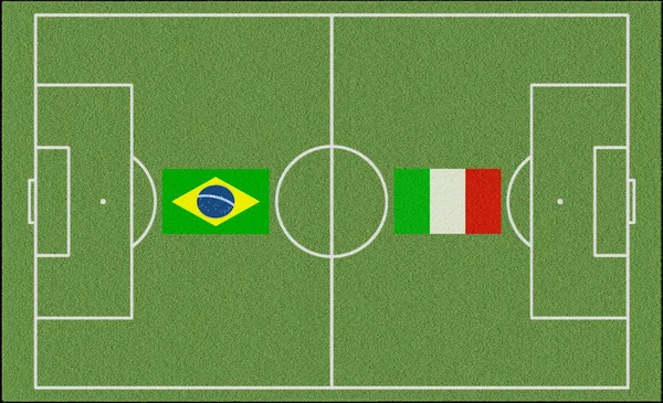 巴西对意大利在足球场上的足球比赛插图 — 图库照片