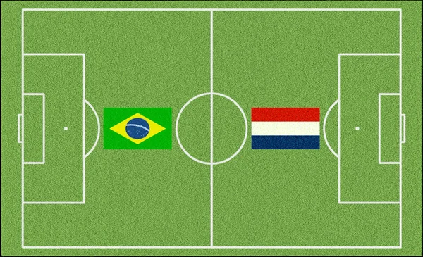 Brazil against Netherlands in a soccer match on a soccer field illustration