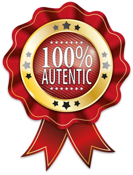 Selo de crachá de fita 100% autêntico vermelho e dourado —  Vetores de Stock