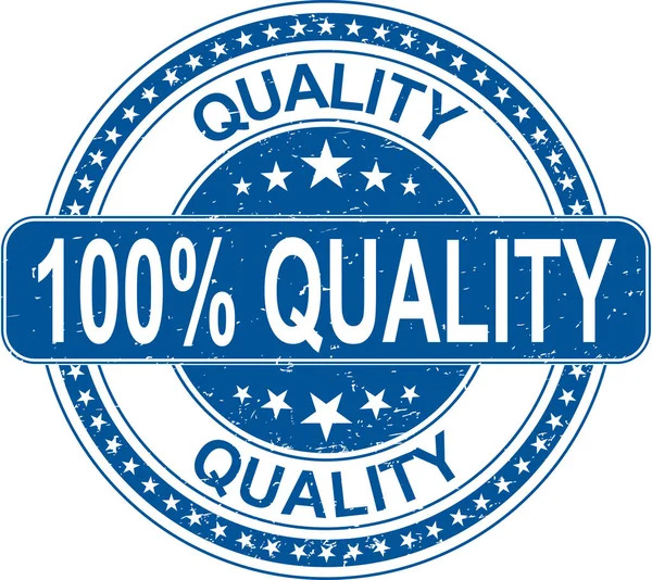 Blau 100% Qualitätsstempel Internet-Zeichen auf weißem Hintergrund — Stockvektor