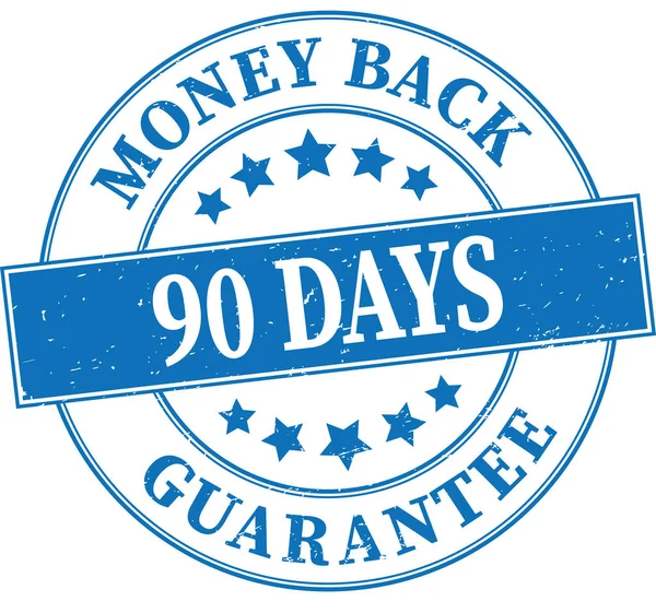 Mavi para geri garanti 90 gün grungy yuvarlak lastik damgası illus