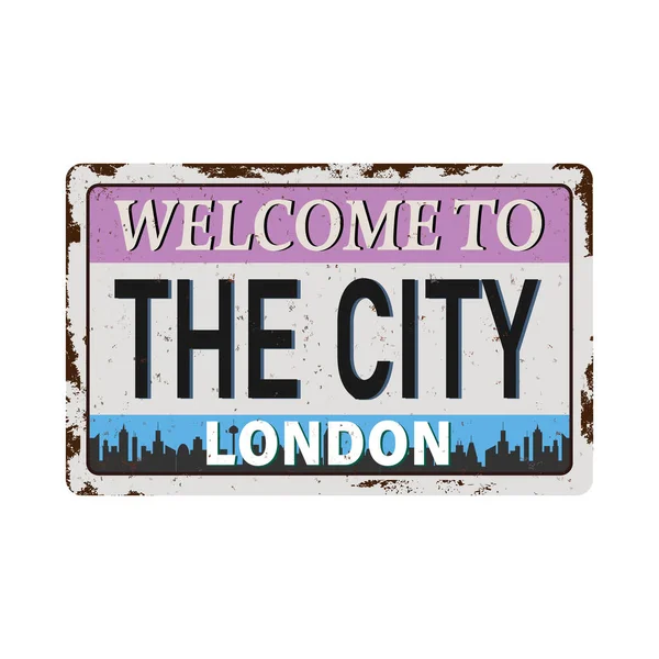 London City Skyline zardzewiały zabytkowy znak płyty Grungy — Wektor stockowy