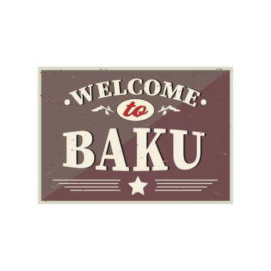 Bakü 'ye Hoşgeldiniz - Beyaz arkaplandaki Vintage tebrik kartı