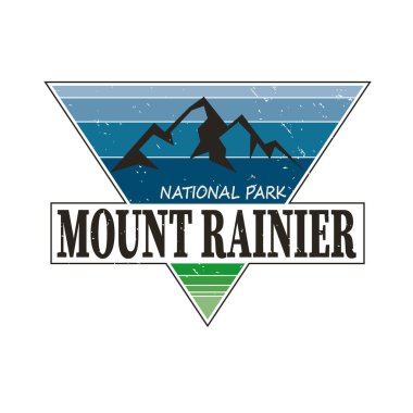 Dolambaçlı mavi vektör amblemi. Rainier Dağı Ulusal Parkı, Usa Açık Hava Macera Resimleri.