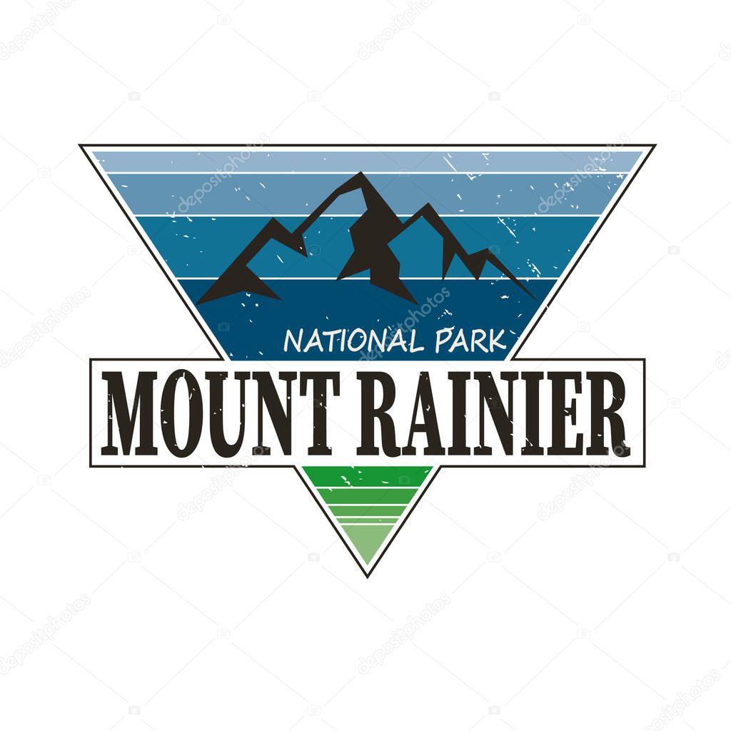 Round trekking blue vector insignia. Mount Rainier National Park, USA outdoor adventure illustration.