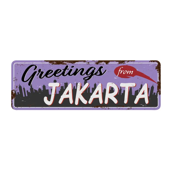 ジャカルタのスケッチスカイライン。ジャカルタ、インドネシアのヴィンテージベクトルイラスト。白地に隔離された. — ストックベクタ