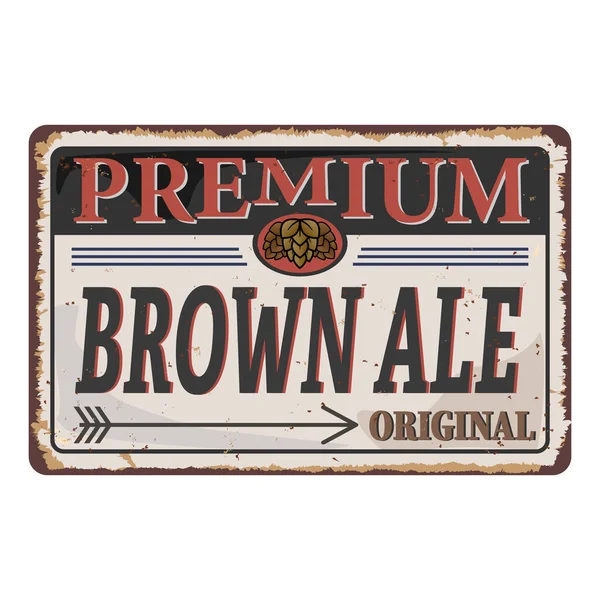 Premium brown ale craft beer grungy rusted badge on white background — ストックベクタ